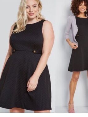 MODCLOTH Black Sixties Signature A-Line Textured Sleeveless Stretch Dress 1X NWT